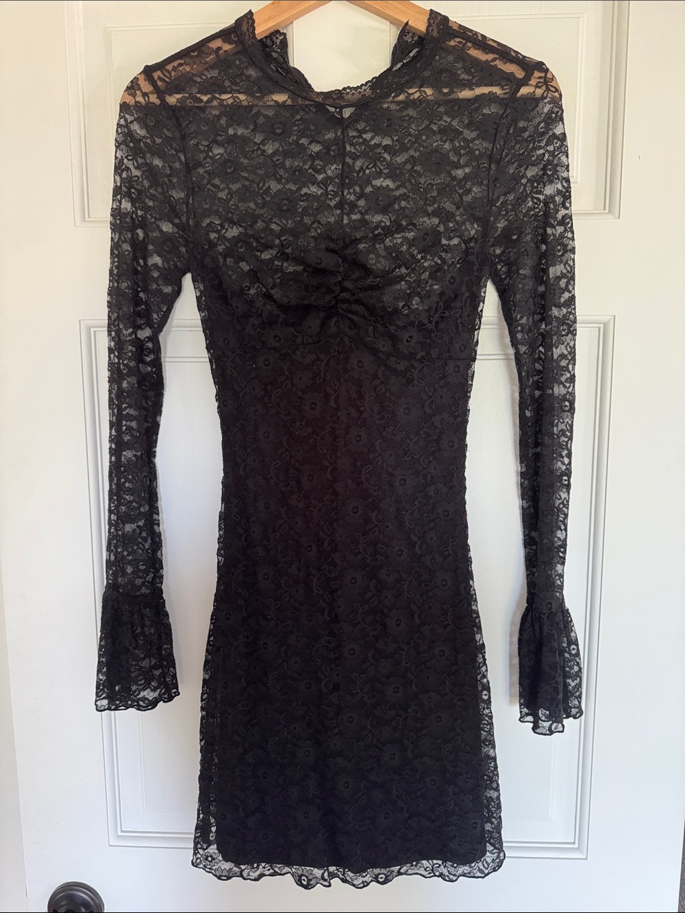 H&M Black Lace Long-Sleeve Mini Dress